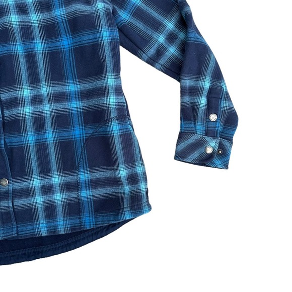 Orvis Fleece Lined Flannel Jacket Women Long Sleeve Snap Button Down Blue Medium - Picture 3 of 12